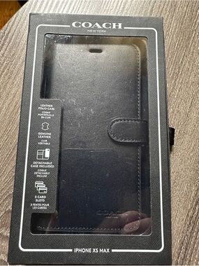 Coach Black Leather Folio Case for iPhone XS Max